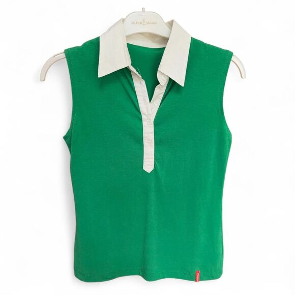 Source Unknown Tops - Green Sleeveless Contrast Polo Top size S
